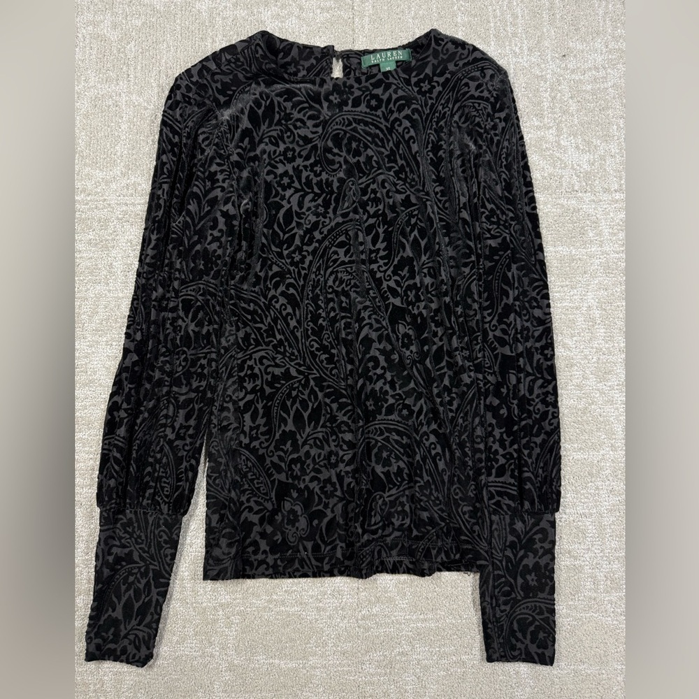 Lauren Ralph Lauren Women Black Paisley Sheer Minimalist Top Size XS